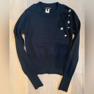 Nove black Wool pullover fitted Crop Long Sleeve sweater Size S made in Italy